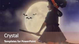  Presentation with halloween - Cool new PPT layouts with little witch with a broomstick backdrop and a coral colored foreground