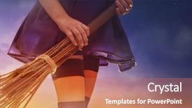  Presentation with happy halloween card - Slide deck having little witch with a broomstick background and a  colored foreground