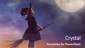  Presentation with halloween - Audience pleasing presentation theme consisting of little witch with a broomstick backdrop and a tawny brown colored foreground