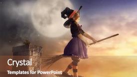  Presentation with happy halloween card - Theme enhanced with little witch with a broomstick background and a tawny brown colored foreground