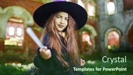  Presentation with magic - PPT layouts consisting of witch with magic stick making background and a tawny brown colored foreground