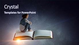  Presentation with stock bank accounting and book - Audience pleasing presentation design consisting of little woman with large book backdrop and a wine colored foreground