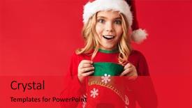  Presentation with cheerful stylish city girl using - Slides featuring littlehuman xmas - cheerful little girl wearing christmas background and a red colored foreground