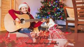  Presentation with merry christmas and new year - Audience pleasing PPT theme consisting of littlehuman xmas - child with a dog playing backdrop and a red colored foreground