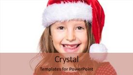  Presentation with santa claus holding scroll paper - PPT theme having littlehuman xmas - portrait of smiling little girl background and a red colored foreground