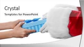  Presentation with give - Slides enhanced with littlehuman xmas - santa hands give present background and a  colored foreground