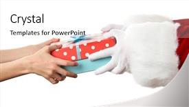  Presentation with give - Slides enhanced with littlehuman xmas - santa hands give present background and a  colored foreground