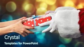  Presentation with give birth to - Slide set with littlehuman xmas - santa hands give present background and a  colored foreground