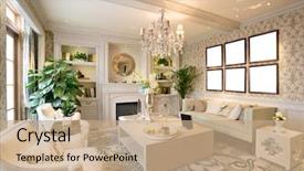  Presentation with living room - PPT theme consisting of dirty water with moss in background and a coral colored foreground