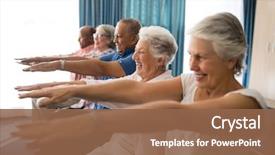  Presentation with elderly people and exercise - PPT layouts having live - cheerful senior people exercising background and a tawny brown colored foreground