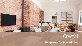  Presentation with television watching - Amazing presentation design having live - family sit on sofa backdrop and a coral colored foreground