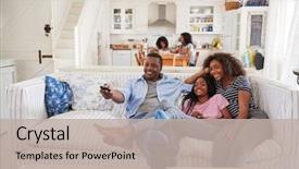  Presentation with father - PPT theme featuring live - father sitting on sofa watching background and a mint green colored foreground