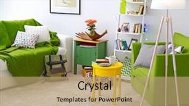  Presentation with living room - Presentation theme enhanced with live - interior of living room background and a coral colored foreground