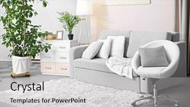  Presentation with design drug - Slide deck featuring live - living room design with armchair background and a light gray colored foreground
