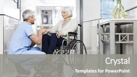  Presentation with wheelchair - Slide deck enhanced with live - physiotherapist holding senior patient's hand background and a gray colored foreground