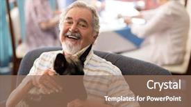  Presentation with retirement - PPT theme enhanced with live - portrait of smiling senior man background and a coral colored foreground