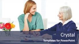  Presentation with solving - Presentation theme enhanced with live - smiling senior woman solving crossword background and a ocean colored foreground