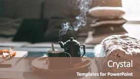  Presentation with steam tea - Slide set consisting of live - still life details in home background and a violet colored foreground