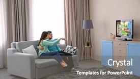  Presentation with live - PPT layouts featuring live - young couple watching tv background and a gray colored foreground