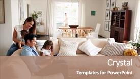  Presentation with family reading - Beautiful PPT theme featuring live - young hispanic family sitting backdrop and a coral colored foreground