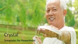  Presentation with senior asian - Amazing PPT theme having live background - asian senior man healthy lifestyle backdrop and a yellow colored foreground