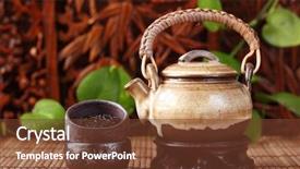  Presentation with asian bamboo - PPT layouts consisting of live bamboos - asian tea set on bamboo background and a tawny brown colored foreground