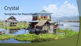  Presentation with bamboo - Presentation having live bamboos - house on bamboo stilts background and a light blue colored foreground