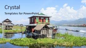 Presentation with bamboo - Beautiful PPT theme featuring live bamboos - house on bamboo stilts backdrop and a light blue colored foreground