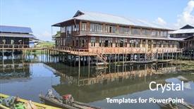  Presentation with green bamboo on green - Slides having live bamboos - house on bamboo stilts background and a tawny brown colored foreground