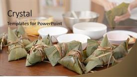  Presentation with dumpling - Presentation enhanced with live bamboos - making of rice dumpling background and a  colored foreground