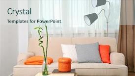  Presentation with living room - Amazing PPT layouts having live bamboos - modern living room interior backdrop and a sky blue colored foreground