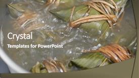  Presentation with dragon boat - Presentation design with live bamboos - rice dumpling cook into water background and a gray colored foreground