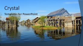  Presentation with village - Beautiful PPT theme featuring live bamboos - stilted houses in village backdrop and a  colored foreground