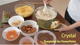  Presentation with dumpling - Colorful PPT theme enhanced with live bamboos - woman wrap a bamboo dumpling backdrop and a  colored foreground