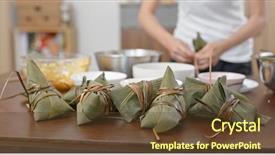  Presentation with dumpling - Amazing slide set having live bamboos - woman wrap rice dumpling backdrop and a  colored foreground