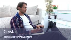  Presentation with live - Presentation enhanced with live data - modern guy with a laptop background and a  colored foreground