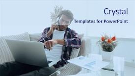  Presentation with living room - Slide set having live data - modern man working with financial background and a  colored foreground