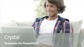  Presentation with copy space leadership - Amazing slide deck having live data - serious guy working on laptop backdrop and a gray colored foreground