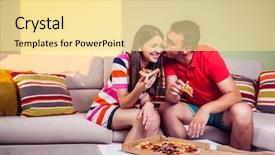  Presentation with funky - Slides having live food - funky young couple eating pizza background and a blonde colored foreground