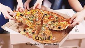  Presentation with living room - Slide deck consisting of live food - group of young friends eating background and a  colored foreground