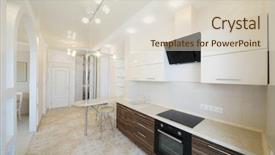  Presentation with kitchen furniture - Amazing PPT theme having live inogration - modern empty kitchen with stylish backdrop and a  colored foreground