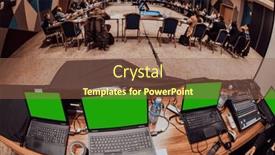  Presentation with live - Presentation theme featuring live-internet-streaming-of-business background and a violet colored foreground