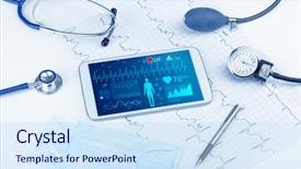  Presentation with medical technology it - PPT theme featuring live medical screening with medical background and a sky blue colored foreground