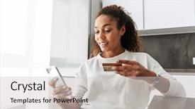  Presentation with credit card - Slides having live money - image of young african american background and a light gray colored foreground