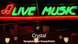  Presentation with signboard - Presentation enhanced with live music - neon shining signboard at night background and a wine colored foreground