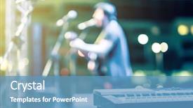  Presentation with microphone - Slide deck consisting of live music - synthesizer and microphone with man background and a teal colored foreground