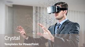  Presentation with brown leather - Cool new presentation with live realities - businessman gesturing while using virtual backdrop and a gray colored foreground