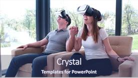  Presentation with technology trends - Slide deck with live realities - couple using virtual reality headset background and a ocean colored foreground