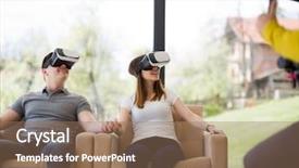  Presentation with technology trends - Colorful slide deck enhanced with live realities - couple using virtual reality headset backdrop and a coral colored foreground
