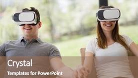  Presentation with technology trends - Slide deck with live realities - couple using virtual reality headset background and a coral colored foreground